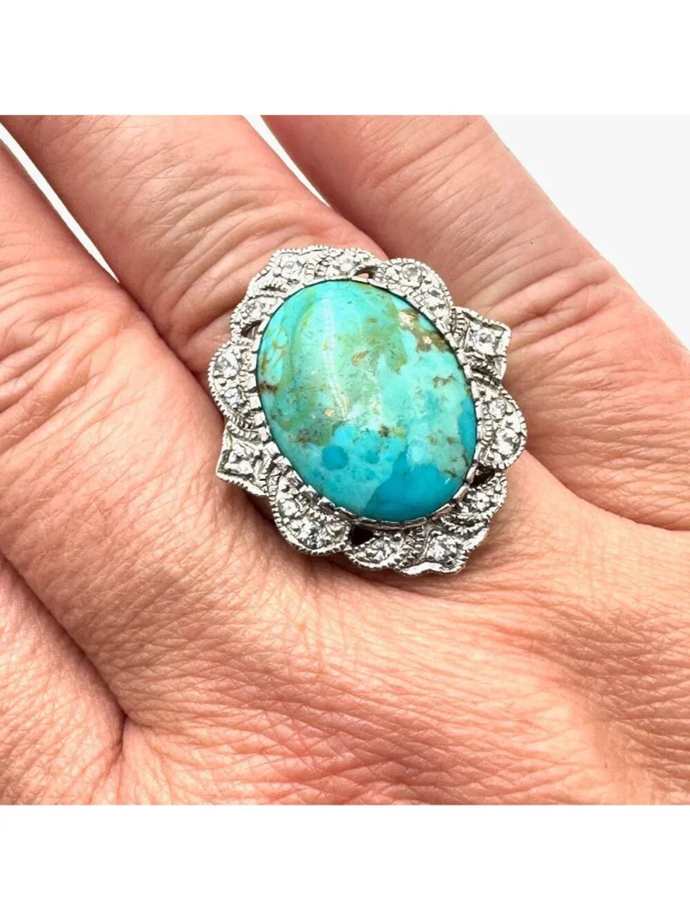 Designer JTV Womens Ring Sterling Silver Turquoise White Topaz Size 8